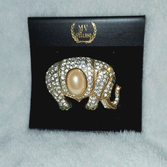 MV Vellano Jewelry - Vtg MV Vellano Rhinestone Encrusted Elephant Brooch (New Old Stock)